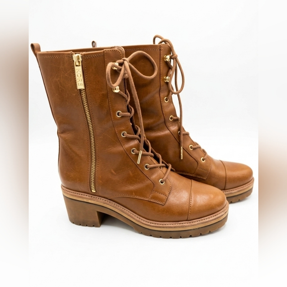 Michael Kors Brown Leather Lace-Up Boots